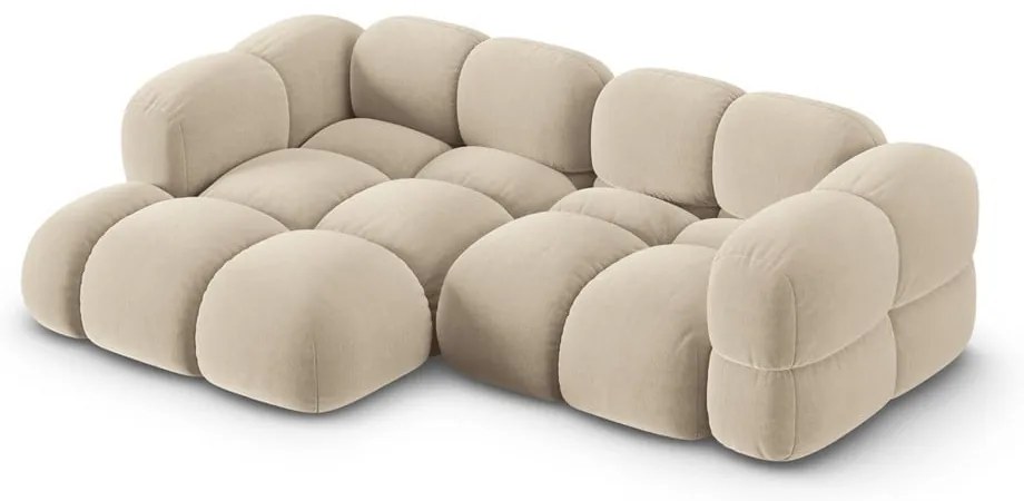 Colțar bej cu tapițerie din catifea (cu colț pe partea stângă/cu șezlong) Loretto – Cosmopolitan Design