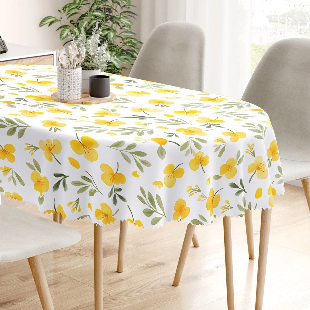 Goldea față de masă teflonată - flori primula de seară - ovală 120 x 180 cm