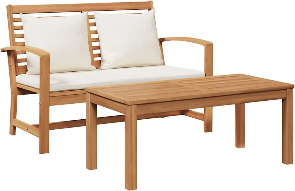 vidaXL Set bancă și masă de grădină cu perne 2 Bucată Maro și Crem