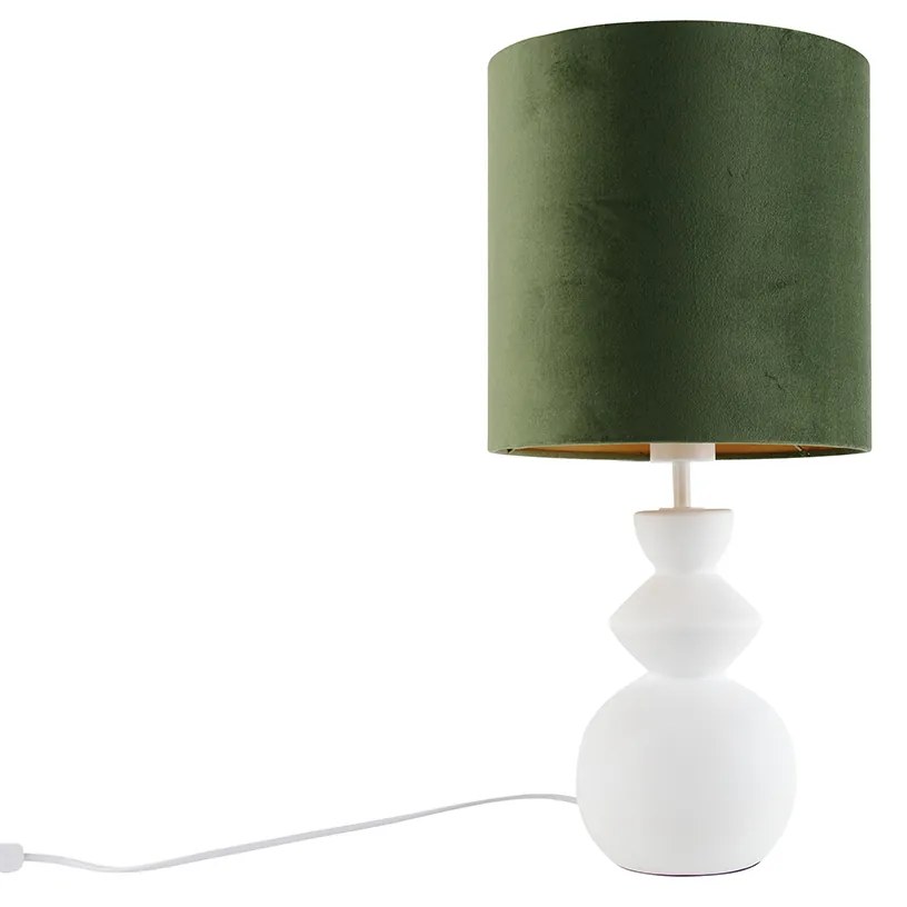 Lampă de masă de design cu abajur din catifea alb, verde cu aur 25 cm - Alisia