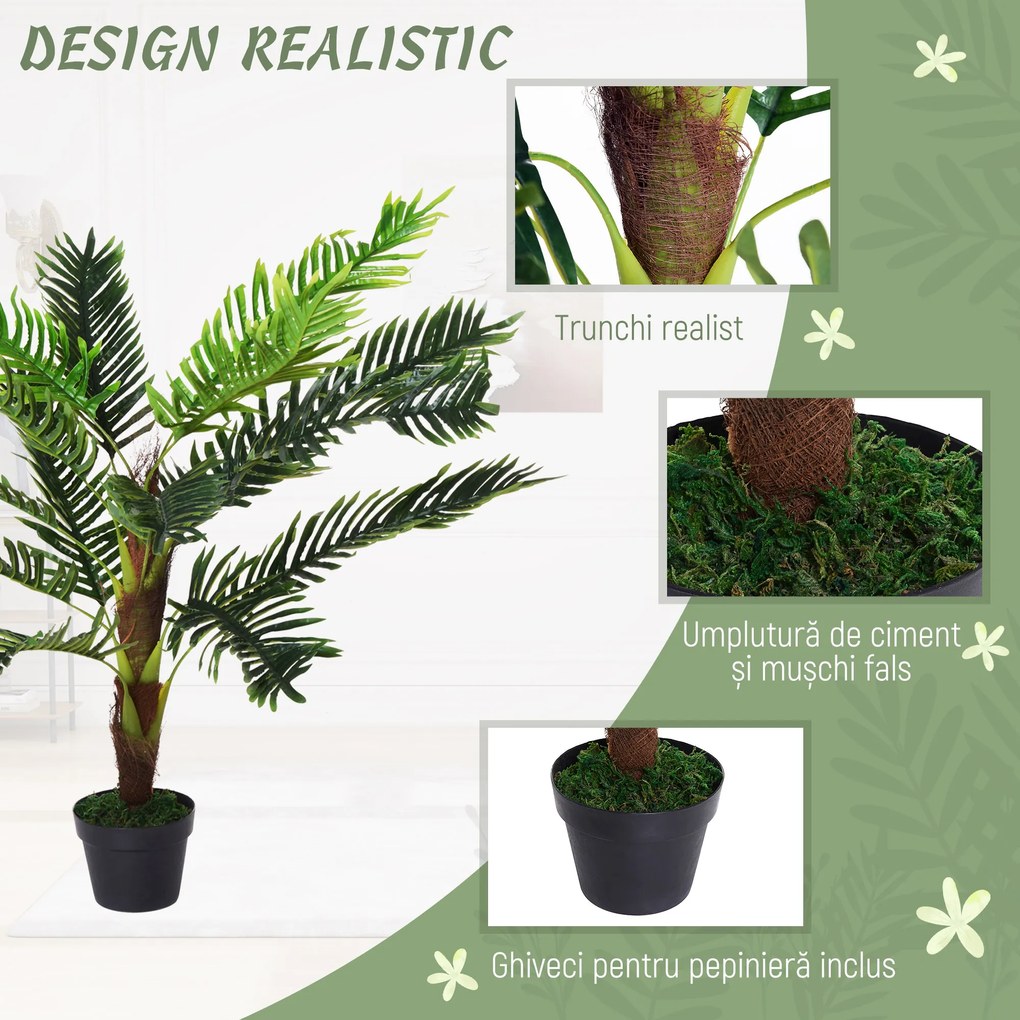 Outsunny Planta Artificiala Palmier Cycas Inaltime 123cm, Planta Artificiala cu Ghiveci Inclus, Decoratiune pentru Casa si Gradina | Aosom Romania