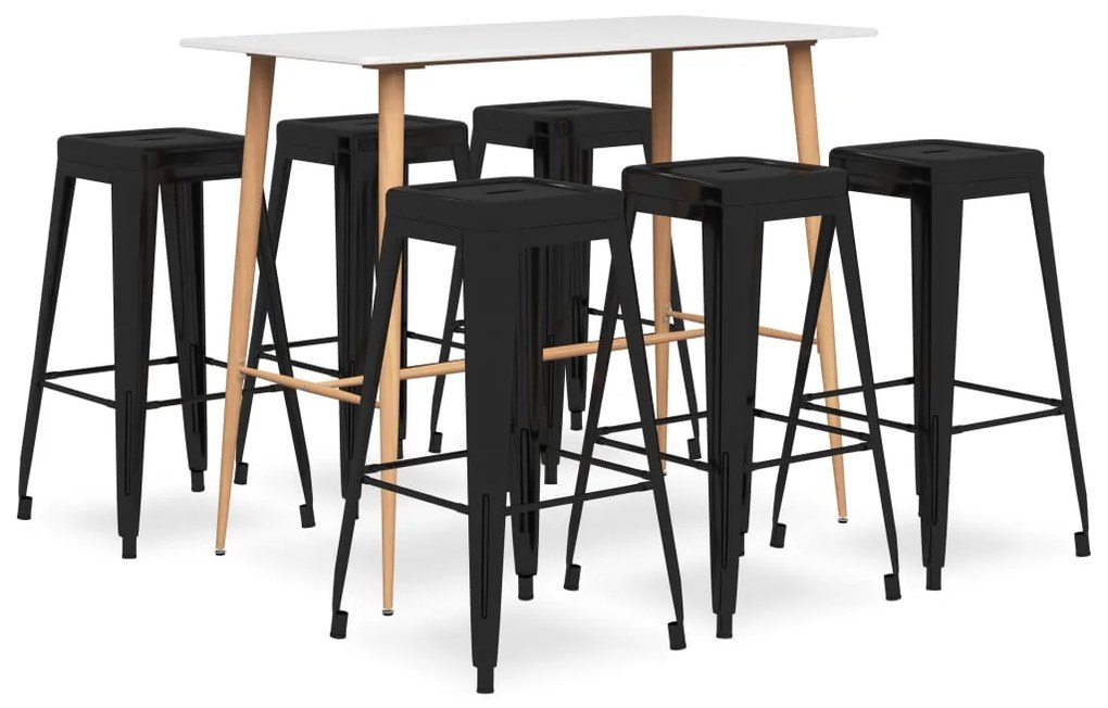 Set mobilier de bar, 7 piese, alb si negru