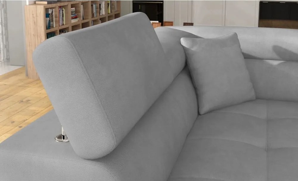 Colțar gri deschis extensibil/cu spațiu de depozitare cu tapițerie din catifea (cu colț pe partea stângă/în formă de ”L”) Anton – ELTAP