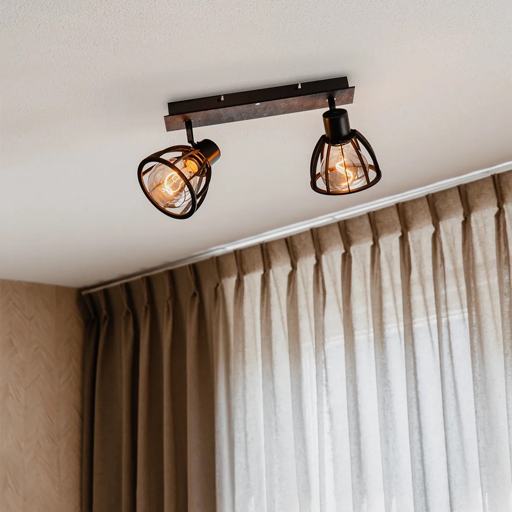 Plafoniera industriala neagra cu 2 lumini - Fotu