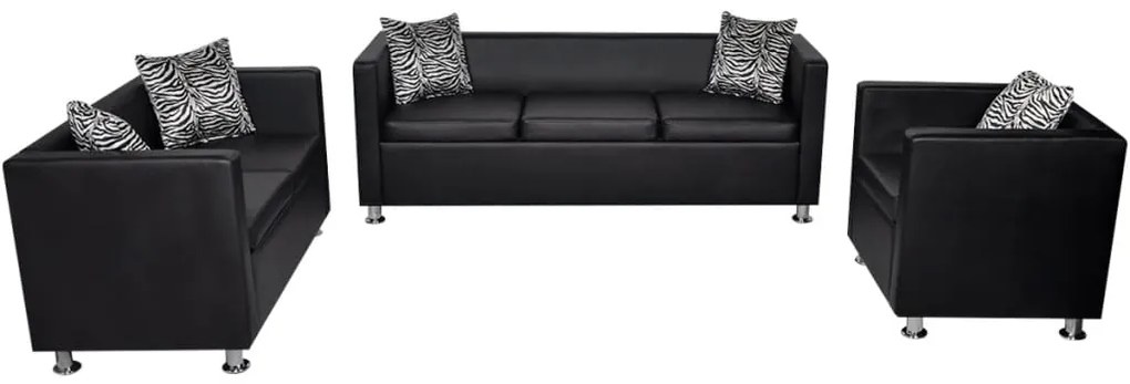 272179 vidaXL Set canapele 3 și 2 locuri și fotoliu, negru, piele artificială