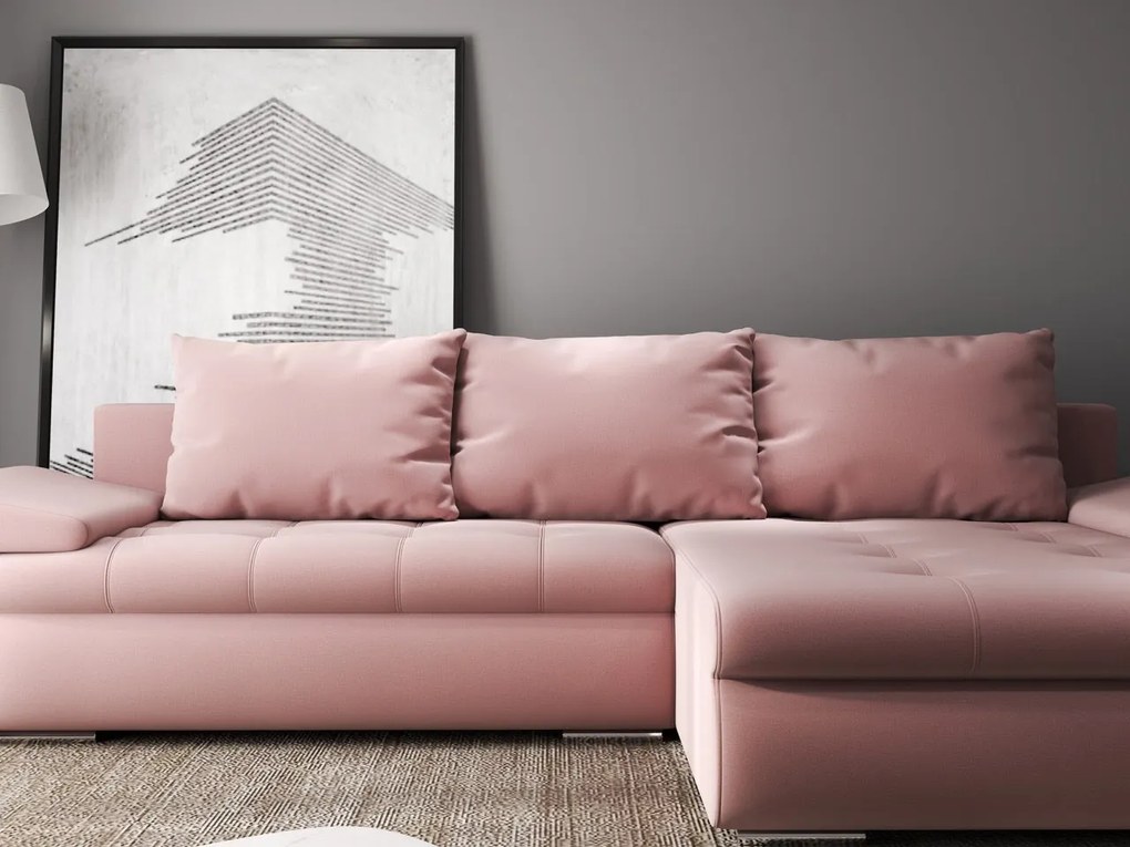 Colțar extensibil dumonde cu ladă de depozitare si sezut confortabil din spuma high-density, Leonardo Royal Roz 260x185 cm II