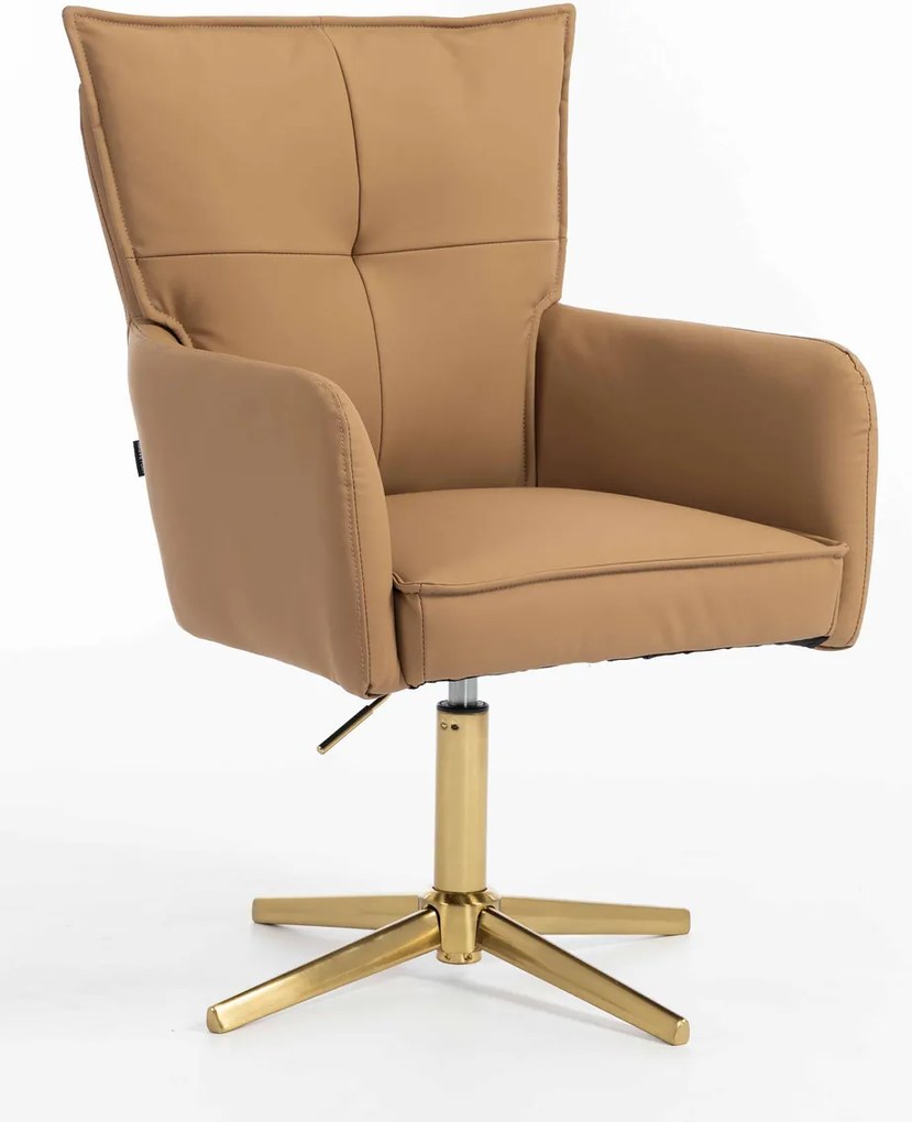 HR250CROSS Scaun Piele Ecologică Premium Soft Culoare Caramel Bază Aurie