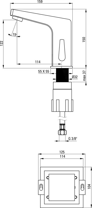 Sensor Baterie pentru chiuvetă, fără contact direct, cu reglarea temperaturii - 230/6V Finisaj: Crom BCH_029V