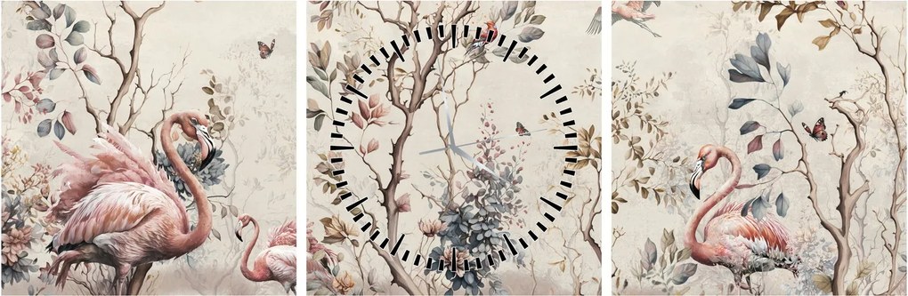 Tablou - Desen de flamingo (cu ceas) (90x30 cm)