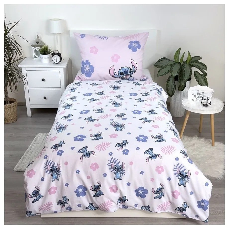 Lenjerie de pat pentru copii roz-deschis din bumbac pentru pat de o persoană 140x200 cm Lilo &amp; Stitch "Pink" – Jerry Fabrics