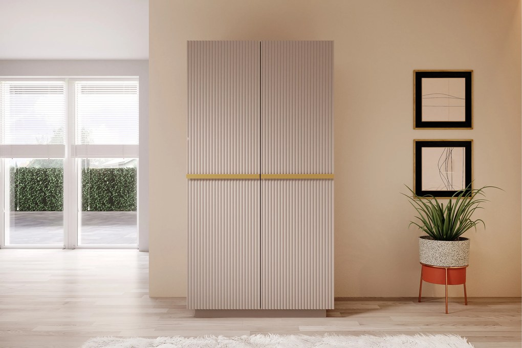 Dulap Nicole dormitor 100 cm - MDF roz antic / mânere aurii