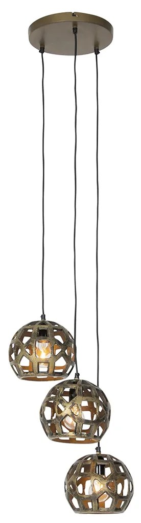 Lampă suspendată industrială auriu antic rotundă cu 3 lumini - Bobby