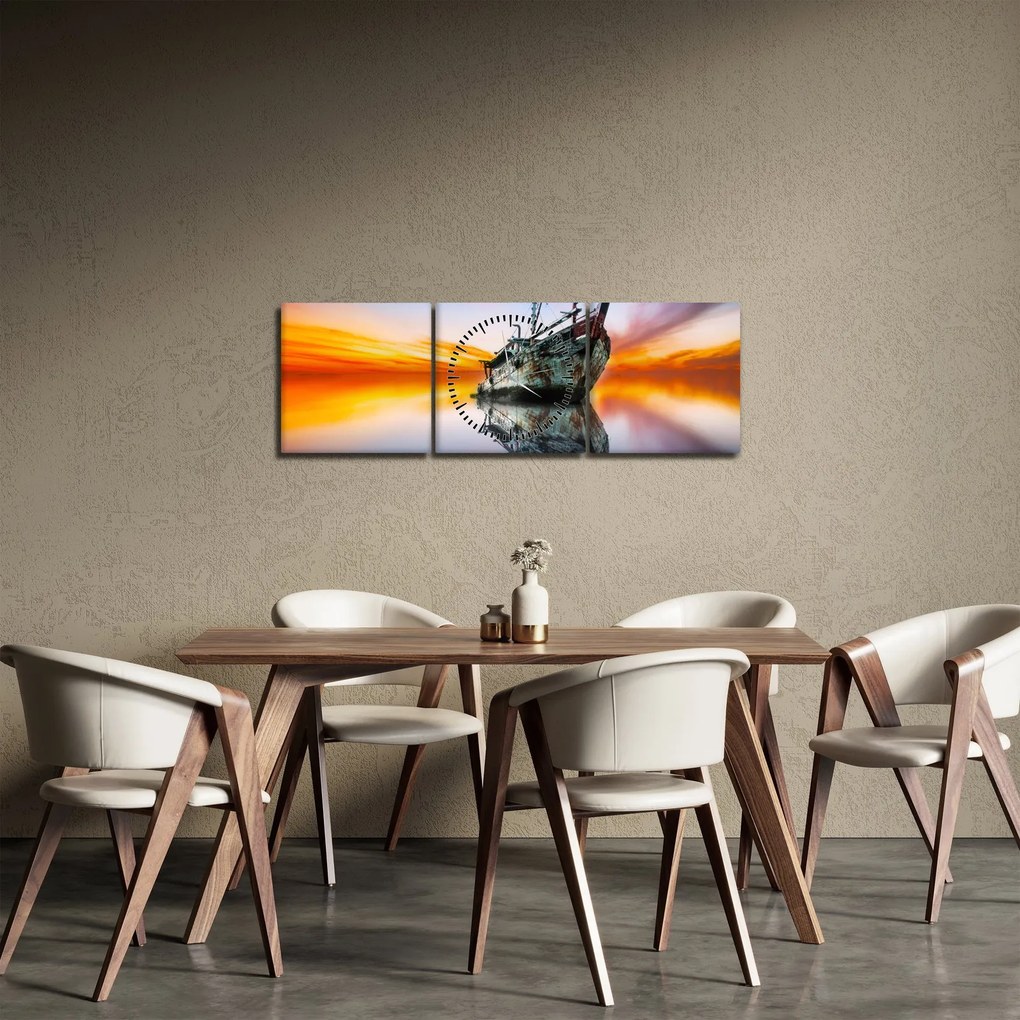 Tablou - Zori peste un naufragiu (cu ceas) (90x30 cm)