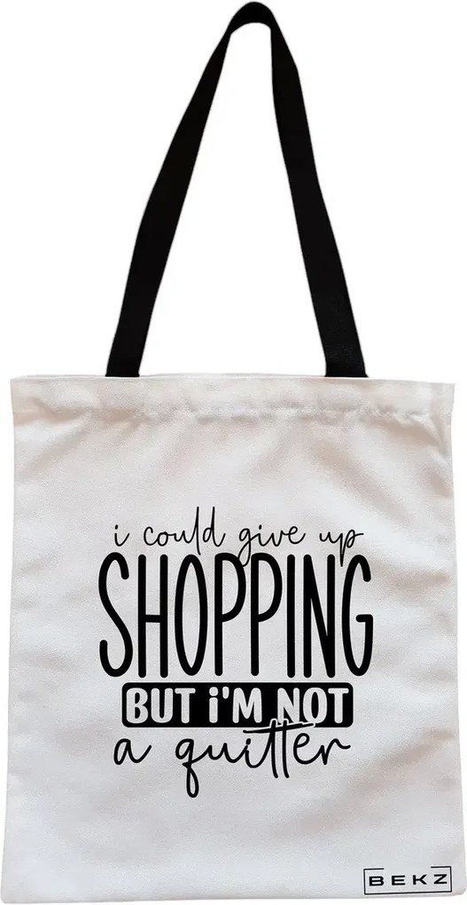 Sacosa de Panza pentru Cumparaturi, Geanta Tote, model I could give my shopping, Cu fermoar, 38x34.5 cm, Alba, BEKZ®