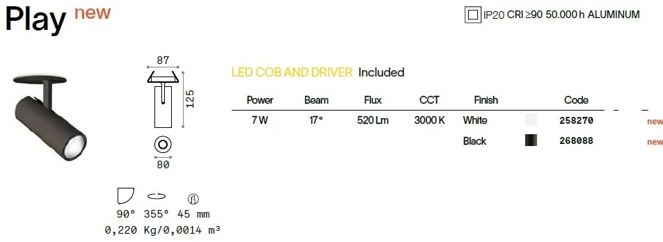 Spot LED incastrabil aparent PLAY FI WH 7W