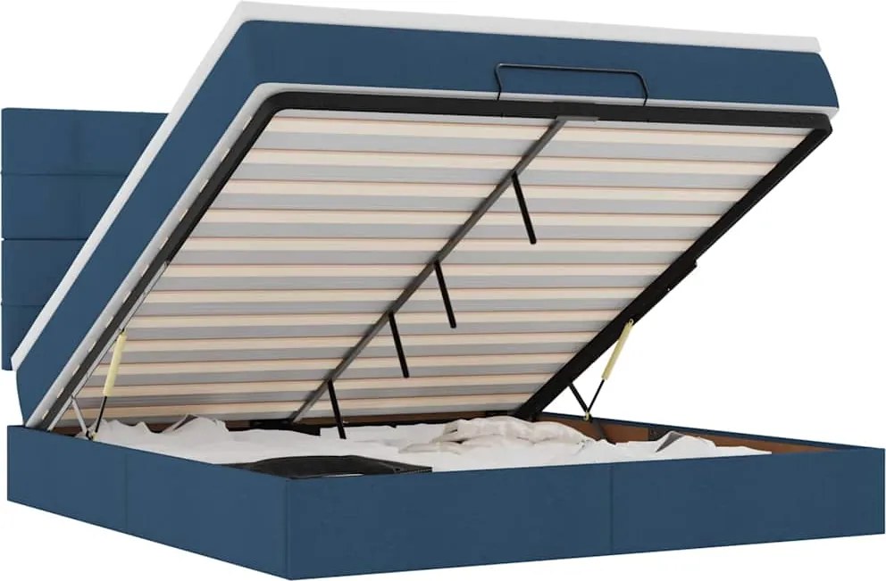 vidaXL Cadru de pat otoman cu saltea țesătură albastră 180x200cm