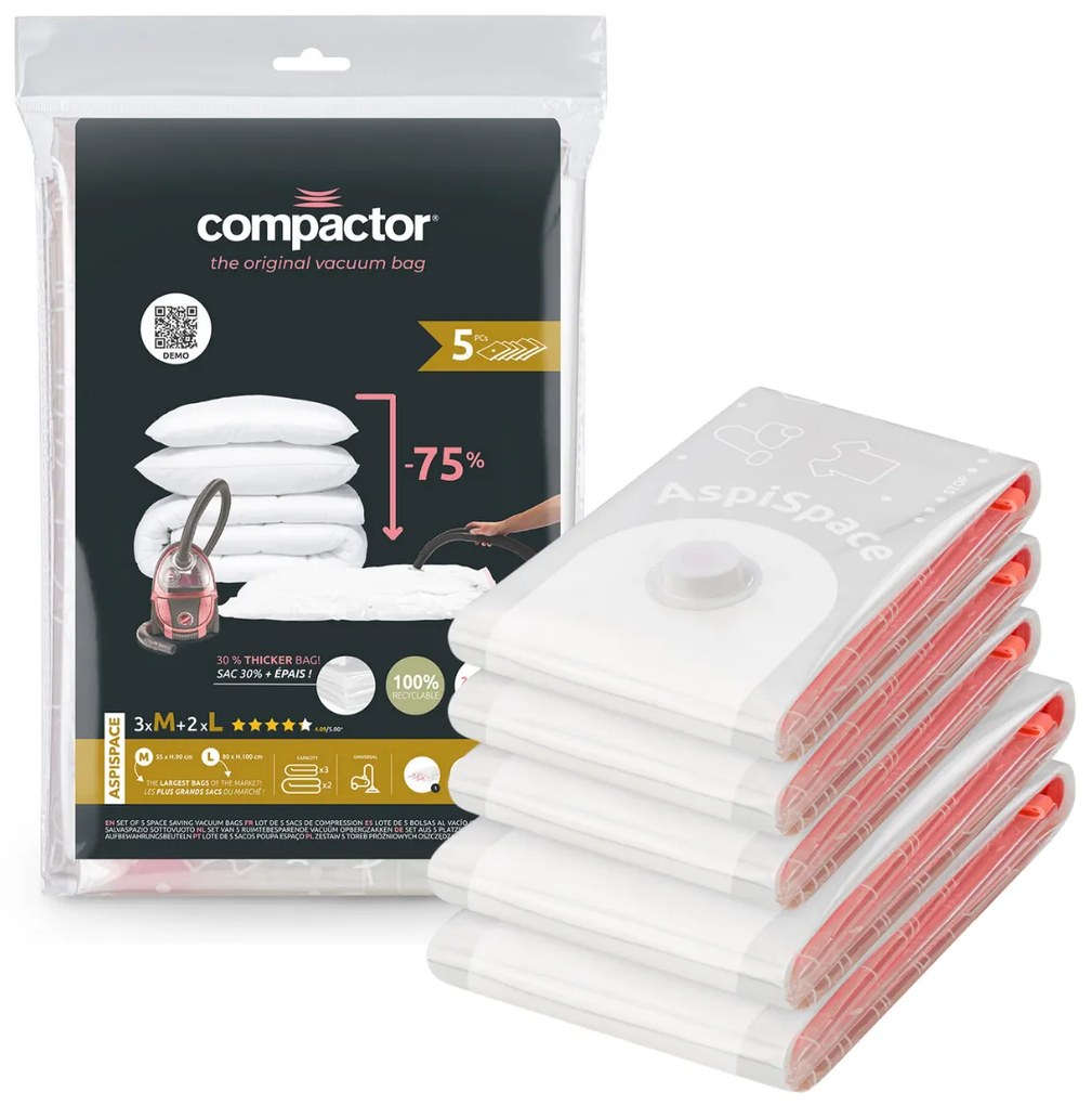 Compactor Set de saci de depozitare sub vidAspispace 3x M 70 l, 2x L 120 l, 5 buc.