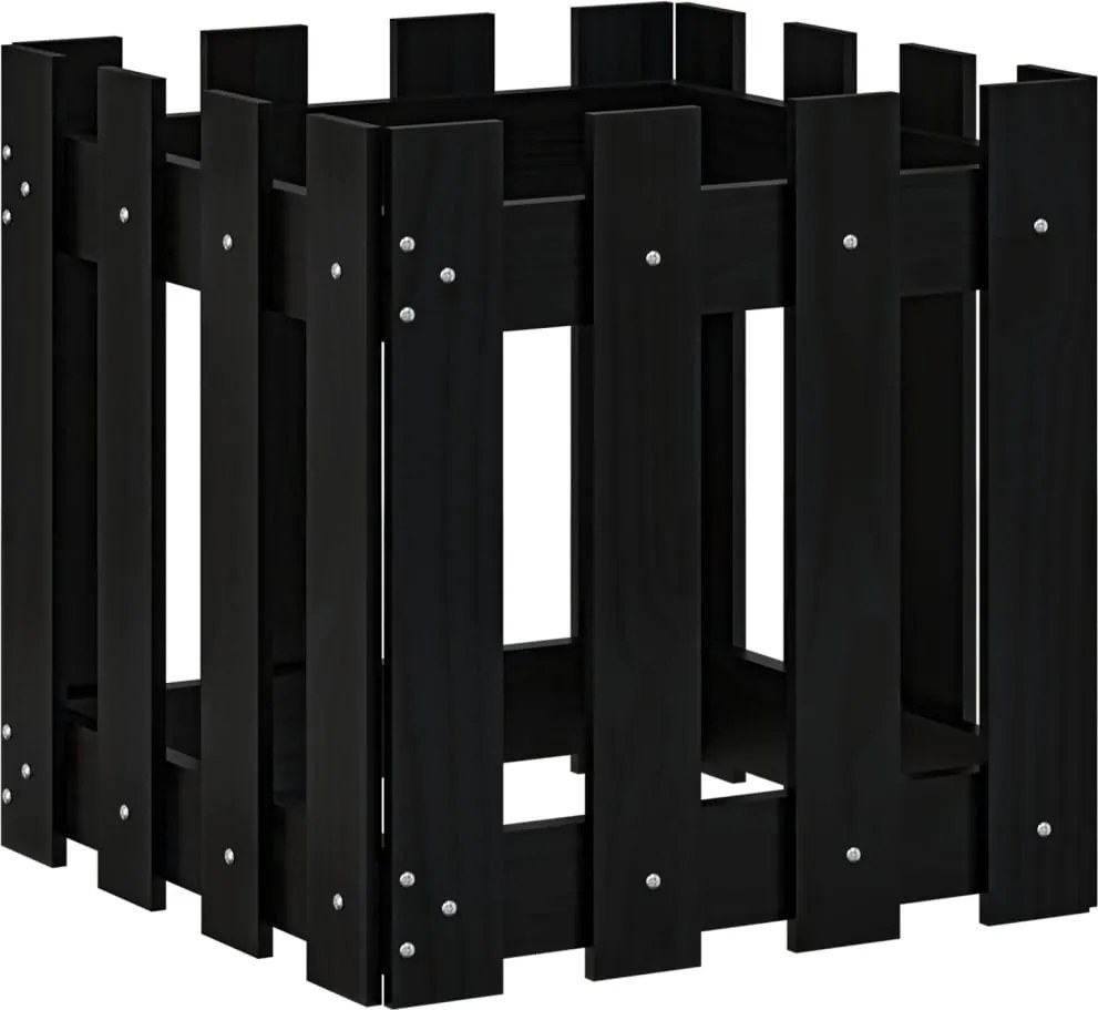 vidaXL Jardinieră grădină design gard negru 40x40x40 cm lemn masiv pin