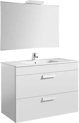 Set mobilier Roca Debba Standard dulap baza cu 2 sertare 100x46cm alb, lavoar si oglinda iluminata