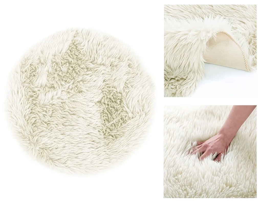 Covor rotund din blana sintetica Culoare crem, DOKKA 90 cm