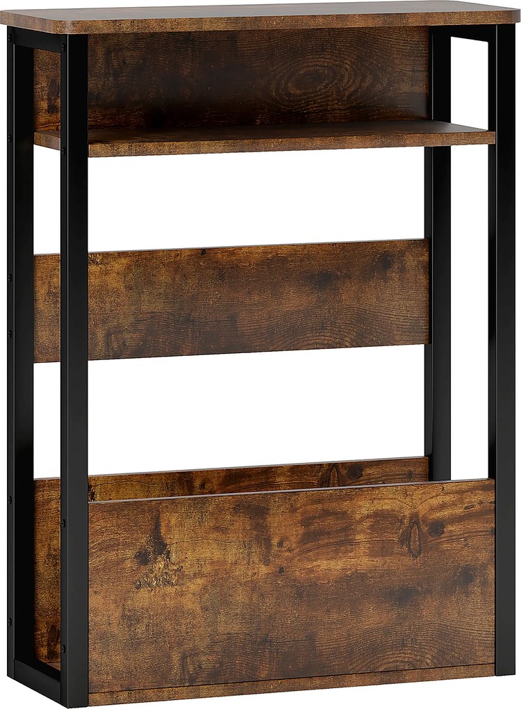 HOMCOM Măsuță de Living în Stil Industrial cu 2 Rafturi, Măsuță Laterală din Lemn și Metal, 46x18x58,5 cm, Maro Rustic | Aosom Romania