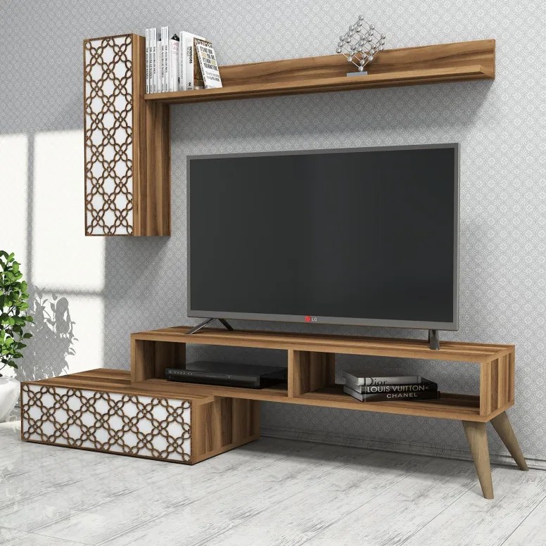 Comoda TV Planet - Walnut, Alb