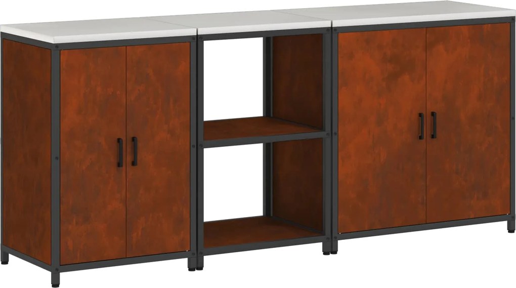 vidaXL Set de depozitare pentru bucătărie cu raft cu ușă 3 pcs Ruginit