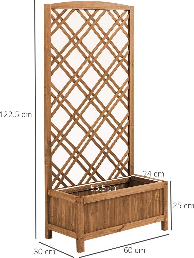 Outsunny jardinieră înălțată suport flori grădină cu grilaj din lemn galben 60 x 30 x 122,5 cm | Aosom Romania