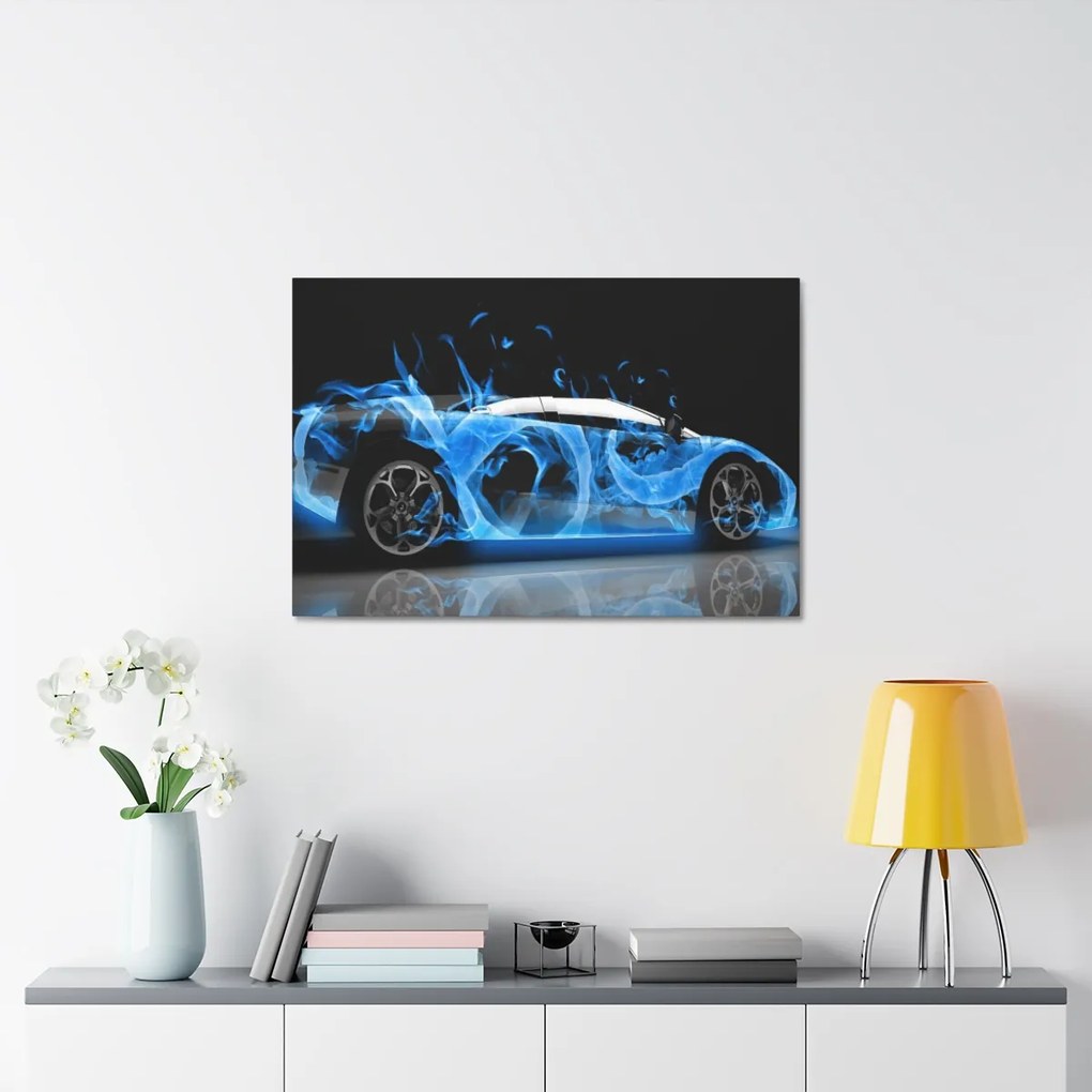 Tablou Canvas Blue Flame Lambo 120x80 cm