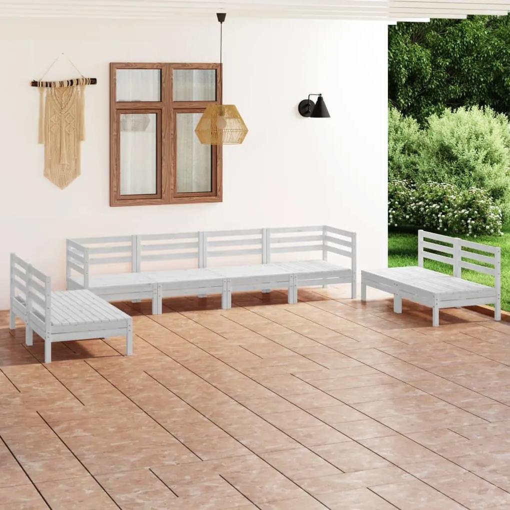 3082573 vidaXL Set mobilier de grădină, 8 piese, alb, lemn masiv de pin