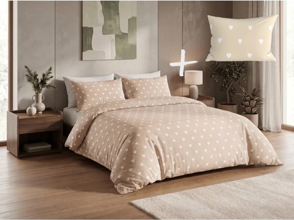Set lenjerie de pat din polibumbac HEARTILO POLY bej + fata de perna 50 x 70 cm GRATUIT