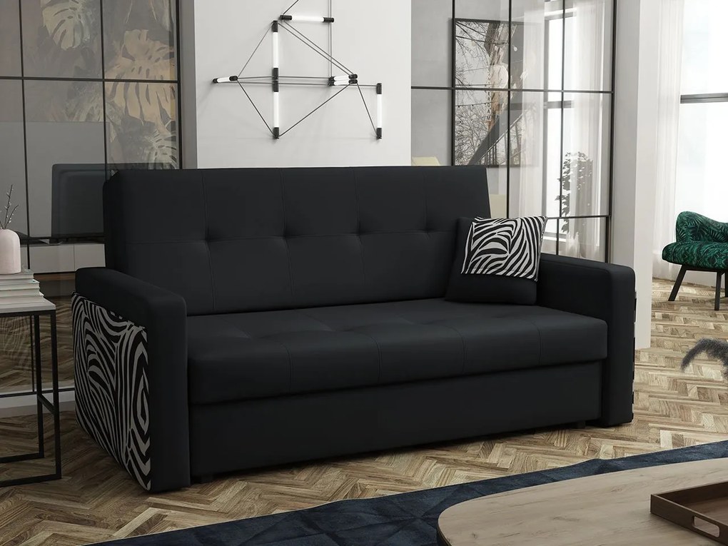 Canapea extensibilă Clovea Mel III (Negru + zebra) (cu sp. depozitare). Promo -17%. 1105505
