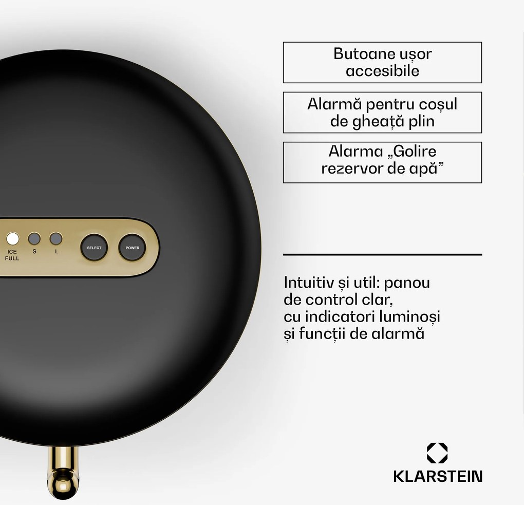 Klarstein Passau, mașină pentru cuburi de gheață, 2 dimensiuni, 15 kg/24, h Auto-Clean