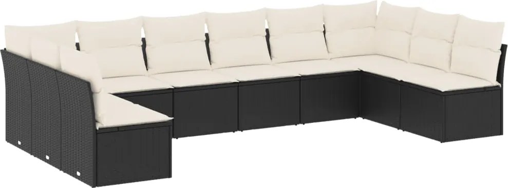 vidaXL Set canapele de grădină cu perne, 10 piese, negru, poliratan
