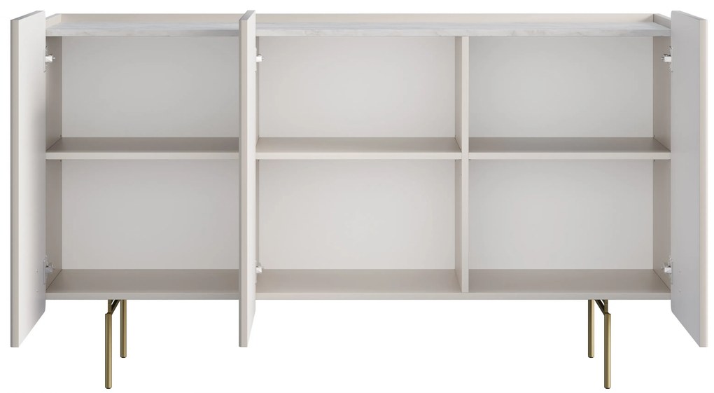 Comodă Malmi 150 cm cu 3 uși - cașmir / crema bianca / picioare aurii