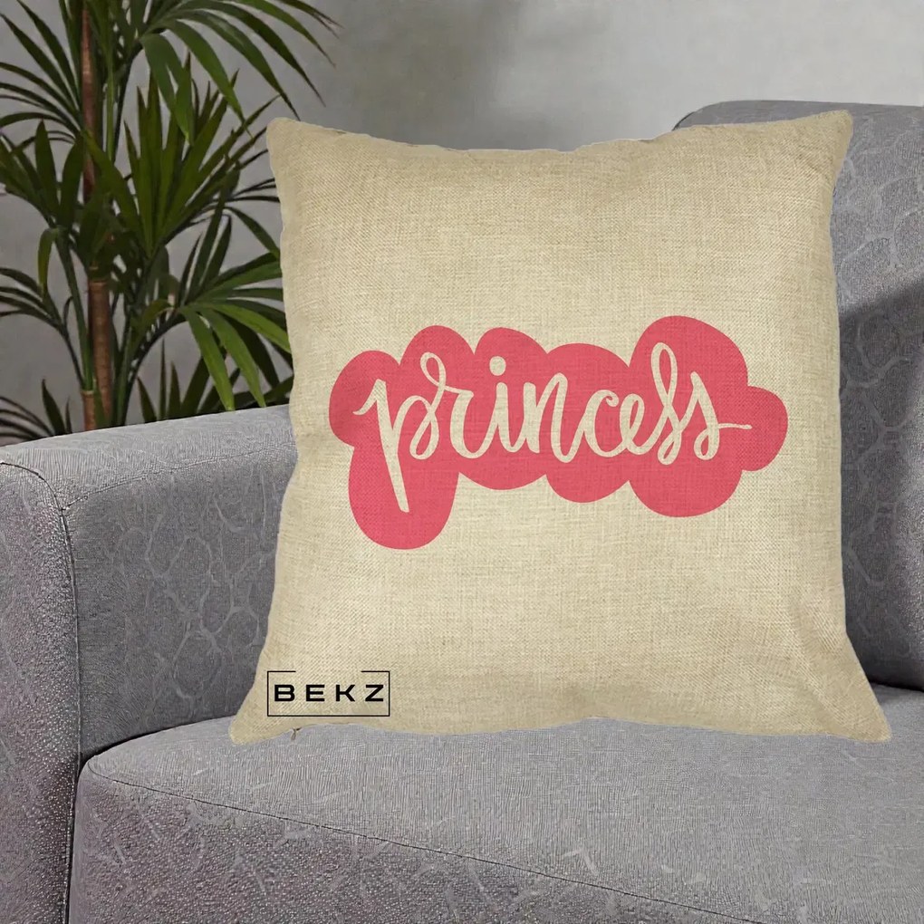 Perna Decorativa Princess Text Roz, 40x40 cm, Crem, Husa Detasabila, Perna Inclusa, BEKZ®