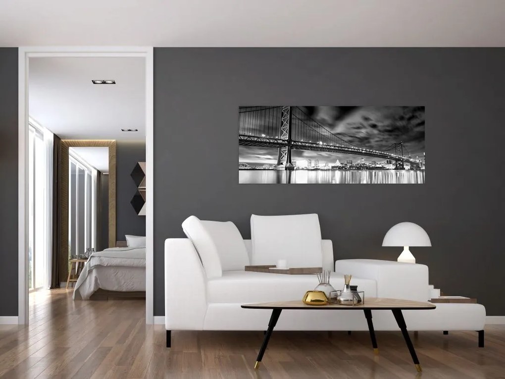 Tablou - Podul Benjamin Franklin, Philadelphia, alb-negru (120x50 cm)