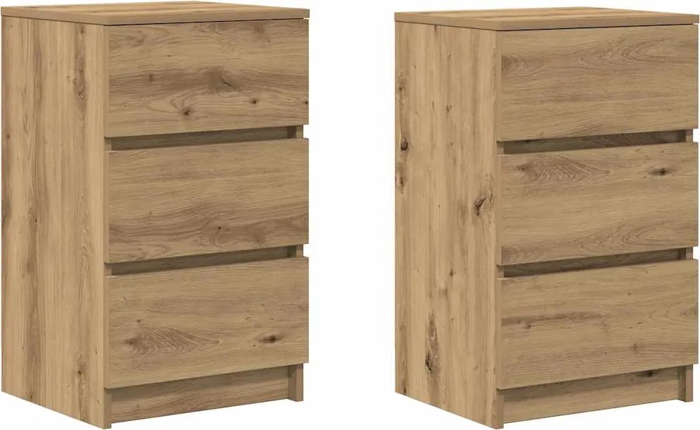 vidaXL Noptiere cu 3 sertare 2 buc Stejar Artisan 39x35x65 cm