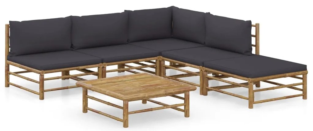 vidaXL Set mobilier de grădină cu perne gri închis, 6 piese, bambus
