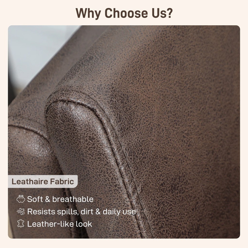 HOMCOM Canapea cu 2 Locuri Îmbunătățită în Țesătură cu Efect de Piele Respirabilă cu Brațe Înalte Curbe și Perne, Canapea Compactă Modernă pentru Sufragerie, Sală de Ședere și Studiu, 137x72x88 cm, Maro Închis | Aosom Romania