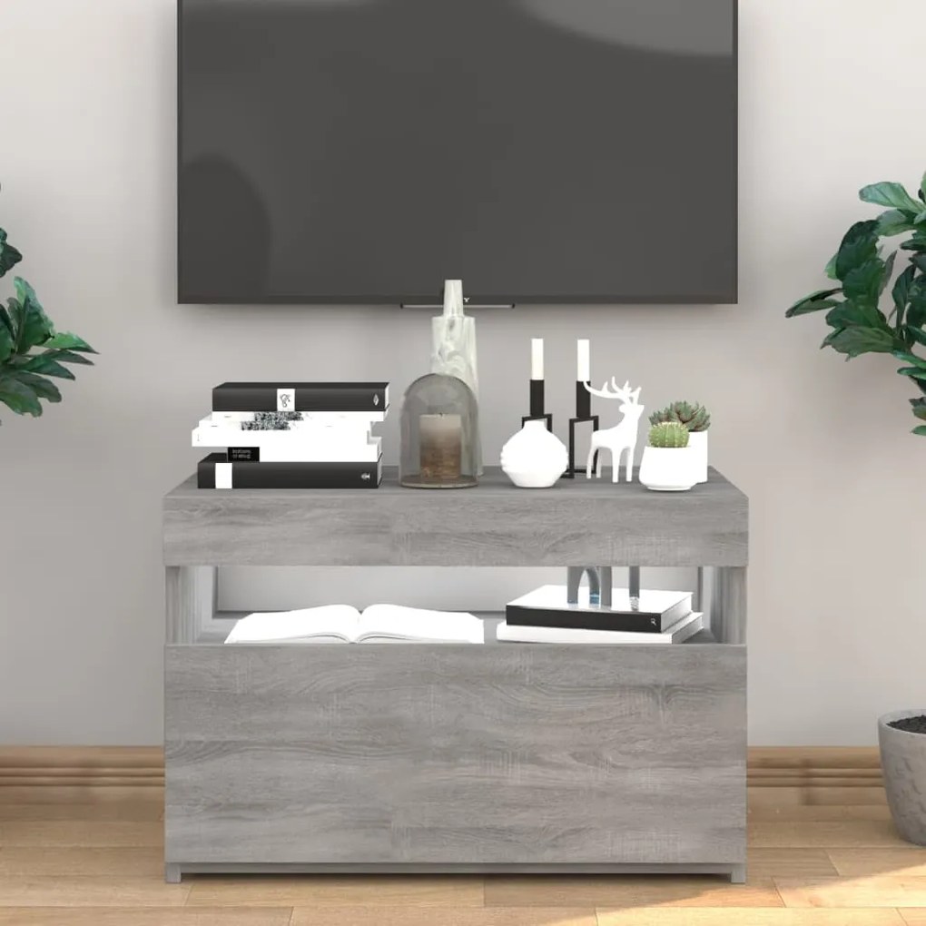 815680 vidaXL Comodă TV cu lumini LED, gri sonoma, 60x35x40 cm