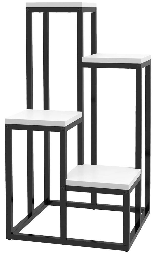 Outsunny Raft pentru plante raft pentru flori din metal și lemn, 4 nivele de înălțimi diferite, stil industrial, 34 x 34 x 66 cm | Aosom Romania
