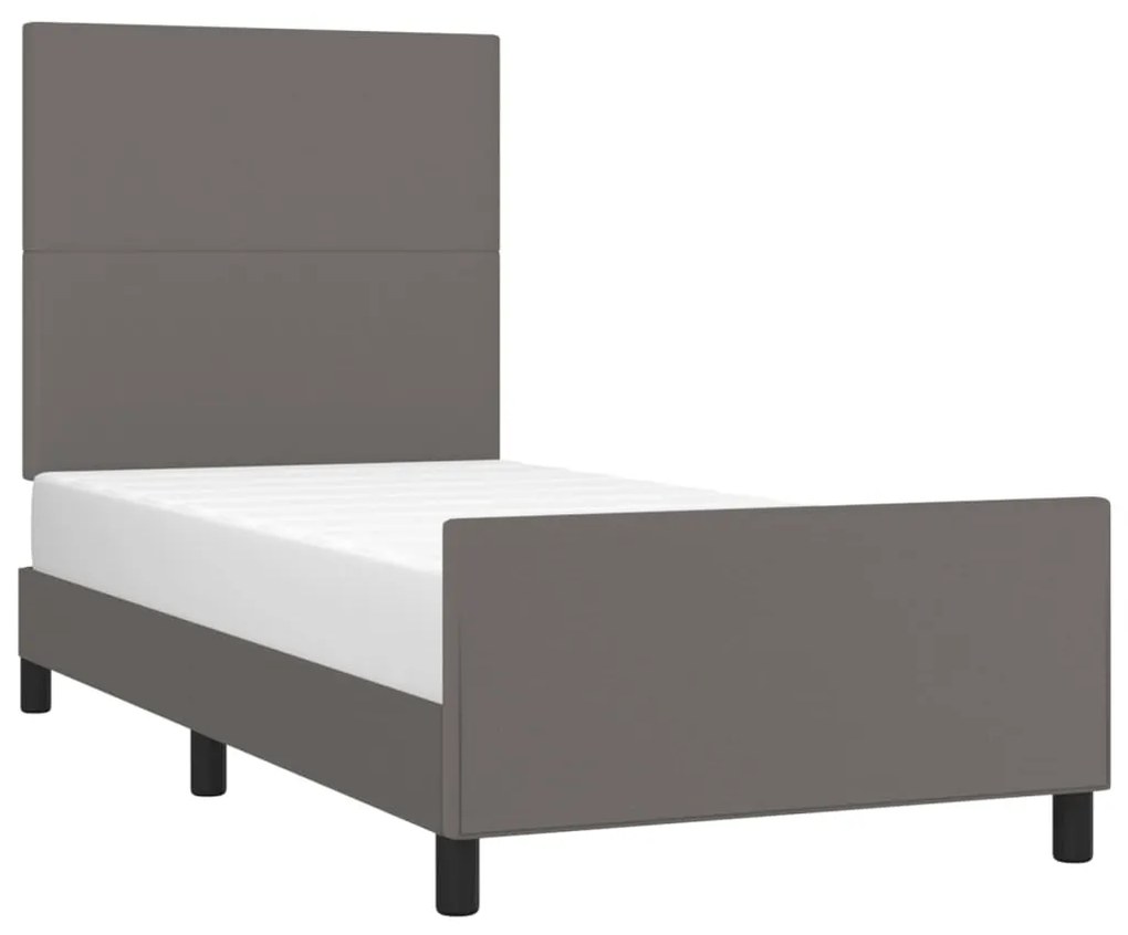 Cadru de pat cu tablie, gri, 90x200 cm, piele ecologica Gri, 90 x 200 cm, Design simplu