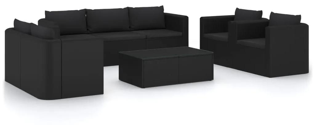 3059498 vidaXL Set mobilier de grădină cu perne, 9 piese, negru, poliratan