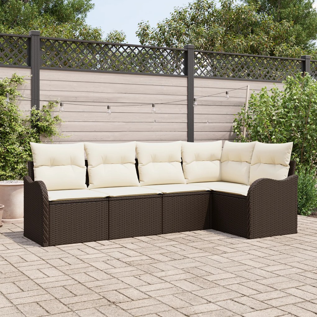 vidaXL Set de canapele pentru grădină cu pernă 5 pcs Maro Rattan poli