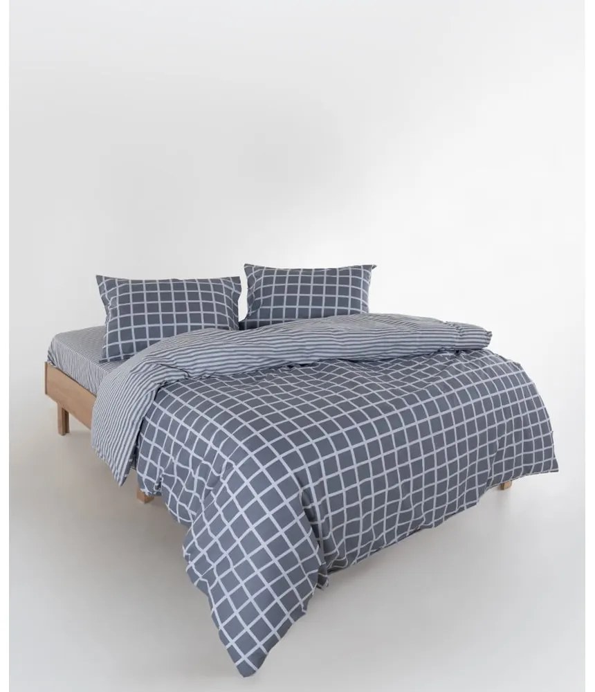 Lenjerie de pat gri din bumbac ranforcé pentru pat dublu, extinsă 240x220 cm Linear Calm Geometric – Mila Home Luxury