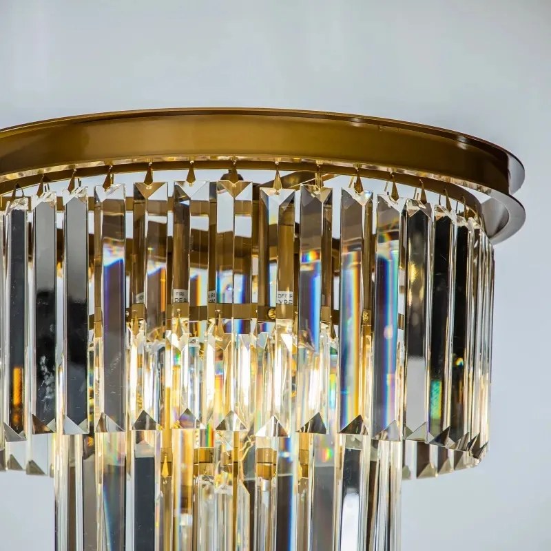 Lampadar din metal, auriu, cu cristale din sticlă în cascadă și bază neagră, 158 x 40 cm, „Hilton”