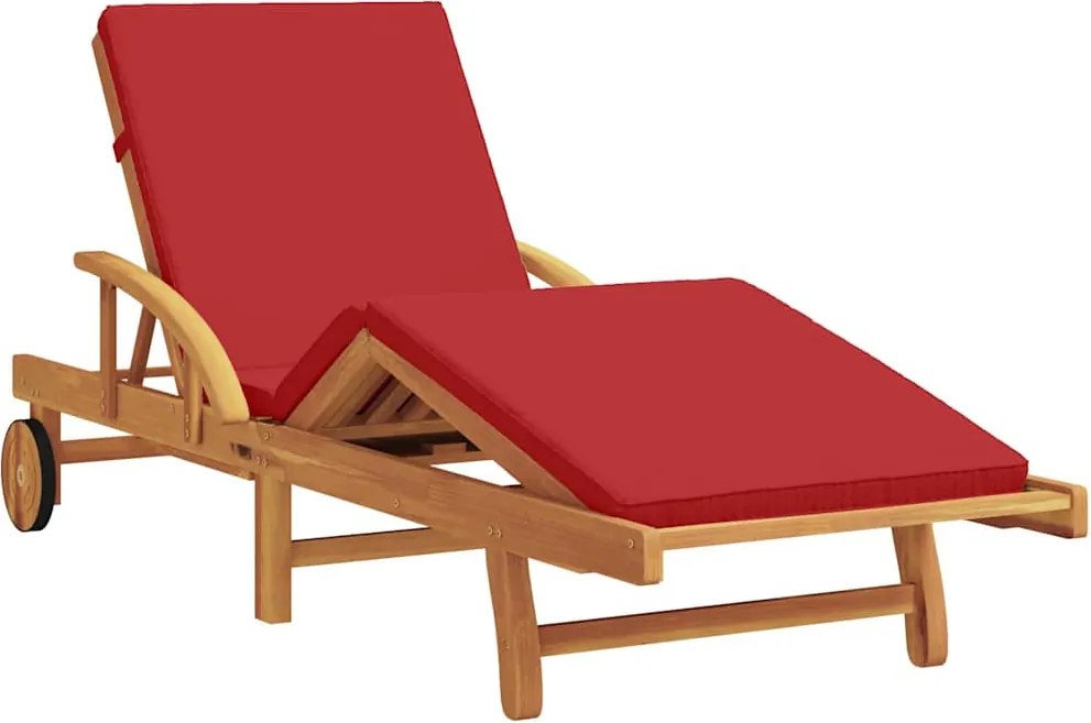 vidaXL Șezlong cu pernă Roșu 200 x 67 x 84cm Lemn masiv de acacia