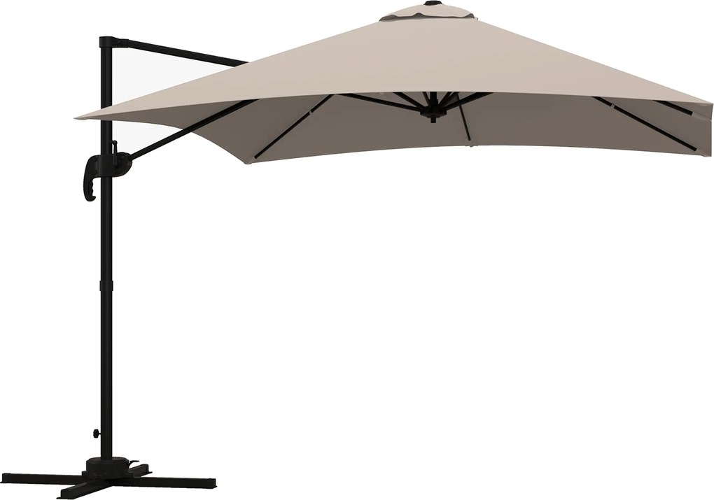 Outsunny Umbrelă de Soare cu 8 Lamele cu Pedală și Manivelă, Umbrelă de Soare din Aluminiu și Poliester, 295x295x266 cm, Kaki | Aosom Romania