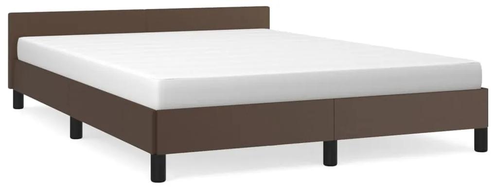 347504 vidaXL Cadru de pat cu tăblie, maro, 140x200 cm, piele ecologică